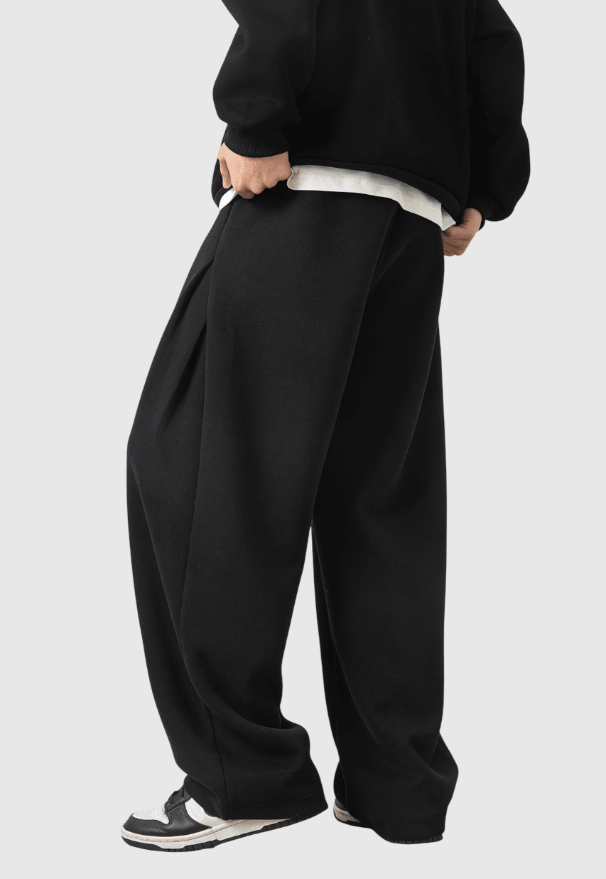 日系基礎雙側縫紉褶皺設計 闊腳棉衛長褲 [SBP-1191]