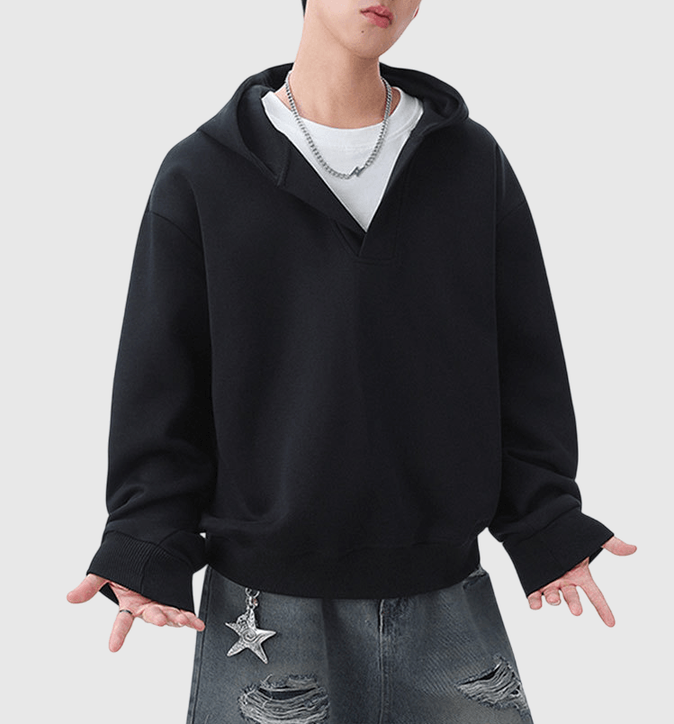假兩件式大領口拼接 重磅連帽衛衣 [CBH-1024]