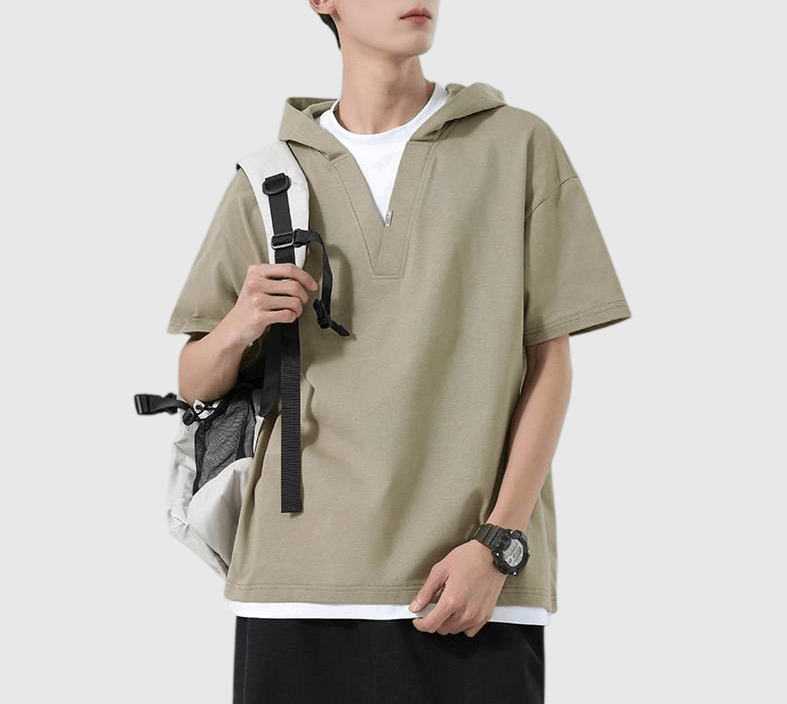 日系層次假兩件式設計 連帽重磅短袖 T-Shirt [SBT-1496]