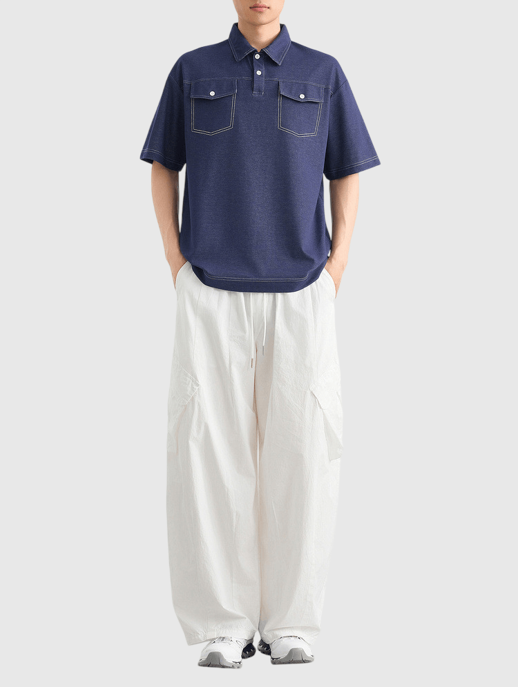 雙前袋撞色縫線設計 短袖 POLO T-Shirt [CBT-1287]