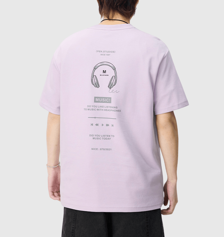 音樂耳機播放圖案文字印燙設計 短袖 T-Shirt [SBT-1529]