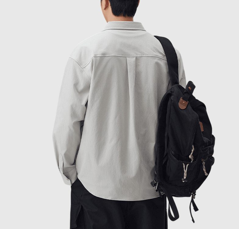 日系前袋雙縫接紋理設計 透氣長袖恤衫 [SBS-1392]