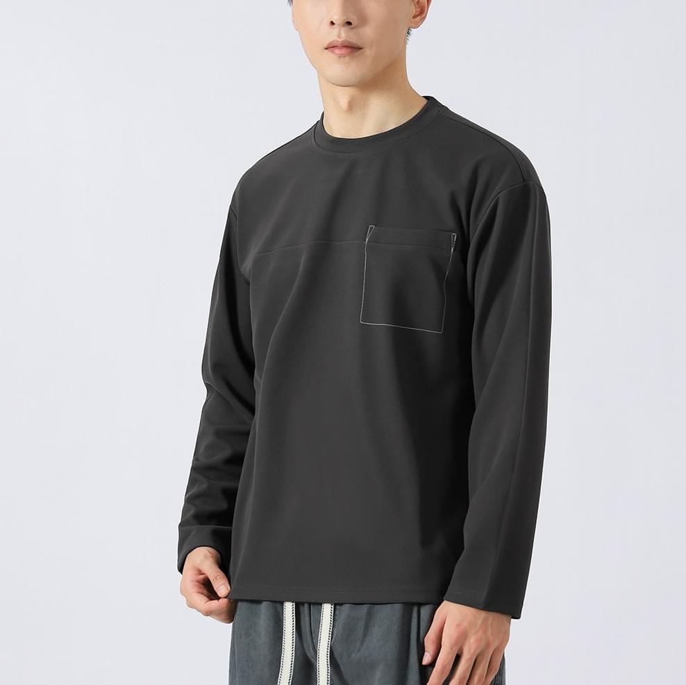 日系前袋明線刺繡 長袖 T-Shirt [CBT-1116]