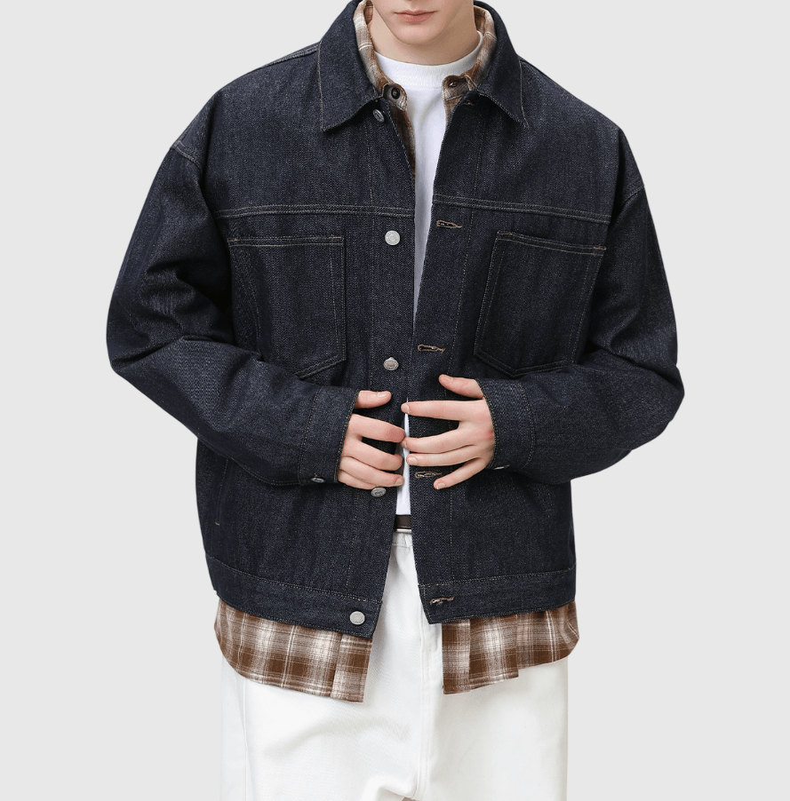 日系基礎雙設計前袋明線 純棉水洗牛仔長袖外套 [SBO-1221]