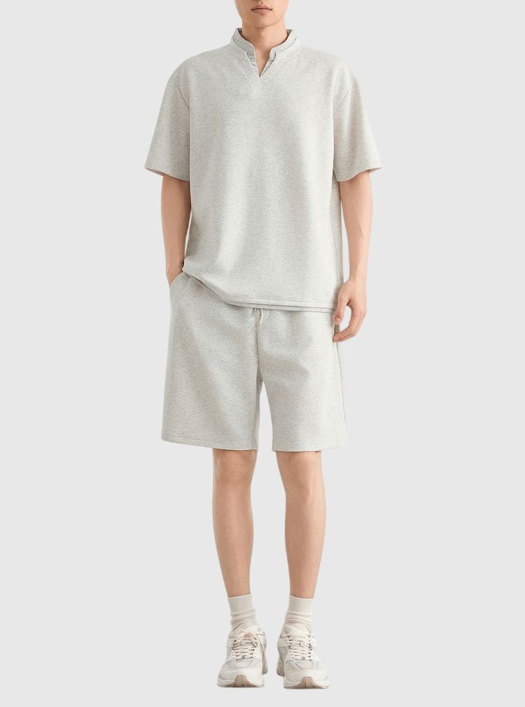 假式兩件結構恤衫條紋拼接 短袖 T-Shirt + 棉衛短褲 兩件套裝 [CBT-1574]