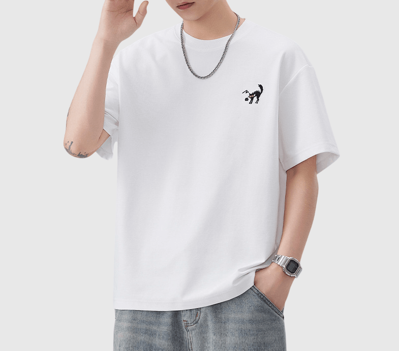 卡通貓仔細圖案刺繡 短袖 T-Shirt [SBT-1506]