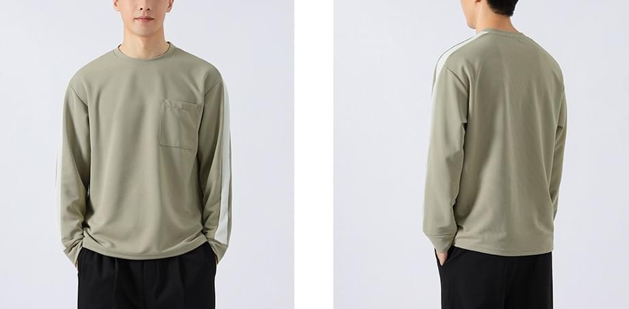 日系前袋手袖撞色 長袖 T-Shirt [CBT-1222]