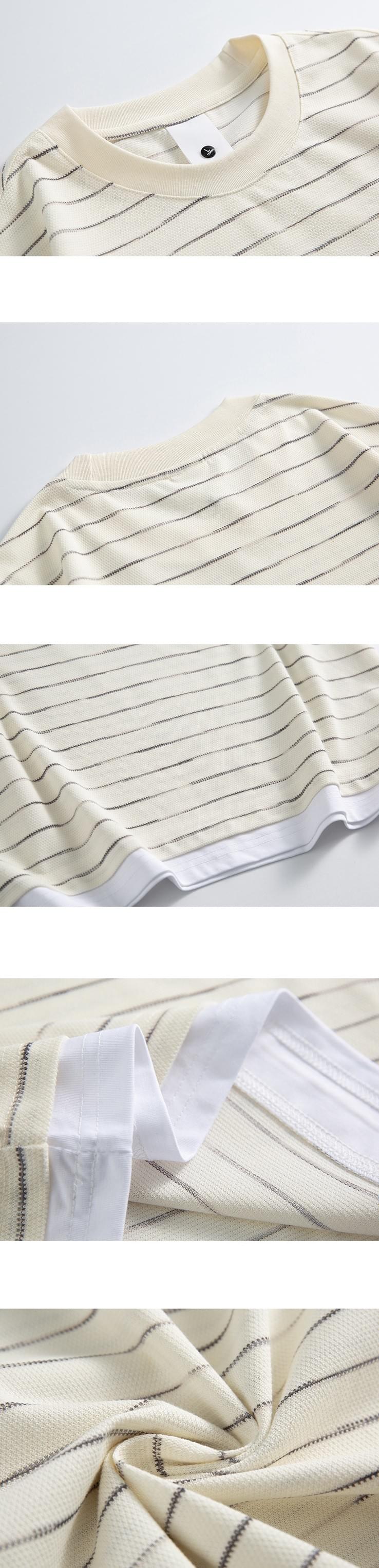 日系漸變色條紋假兩件式設計 短袖 T-Shirt [SBT-1491]