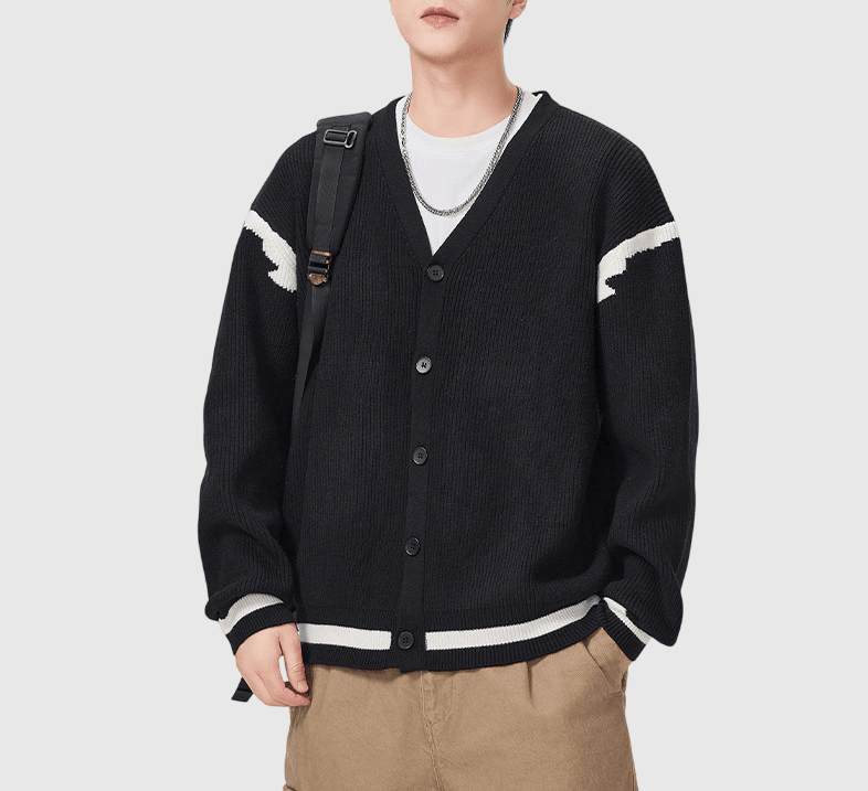 日系不規則線條色織撞色 開胸針織紋理外套 [SBO-1283]