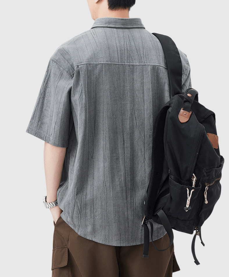 復古雙設計前袋 麻質透氣短袖 T-Shirt [SBT-1450]
