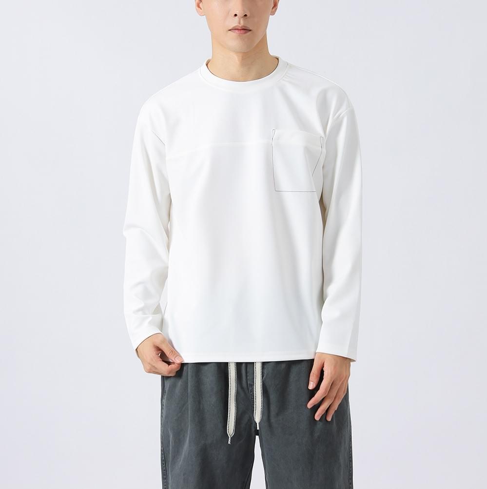 日系前袋明線刺繡 長袖 T-Shirt [CBT-1116]