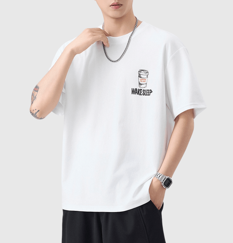 咖啡素描繪畫圖案文字印燙設計 短袖 T-Shirt [SBT-1580]
