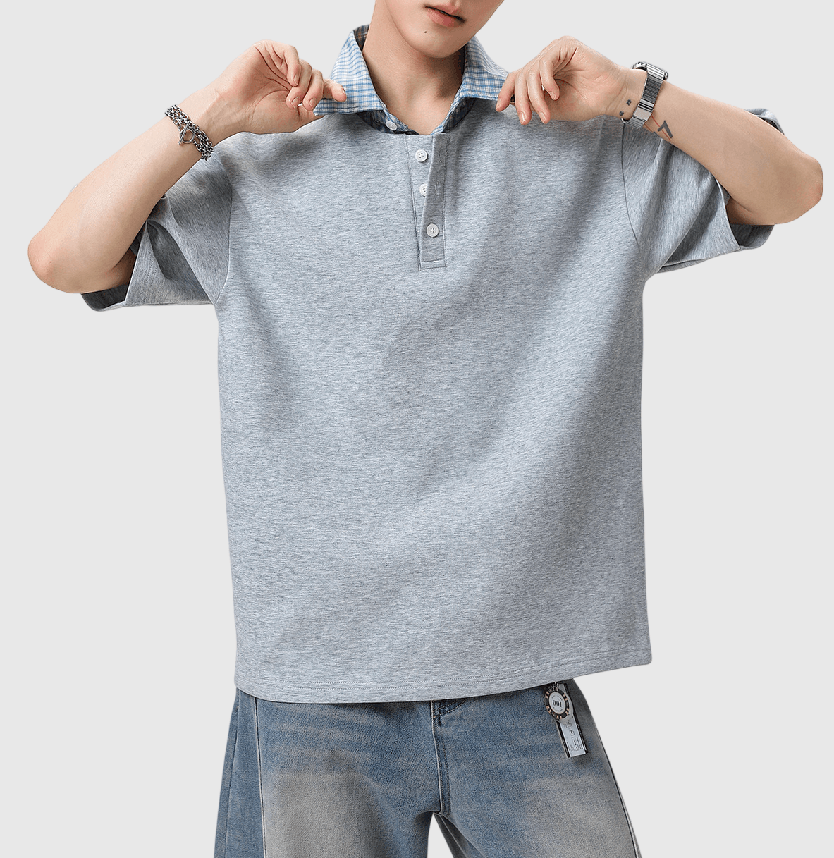 假兩件式半開襟鈕扣設計 短袖 POLO T-Shirt [SBT-1561]