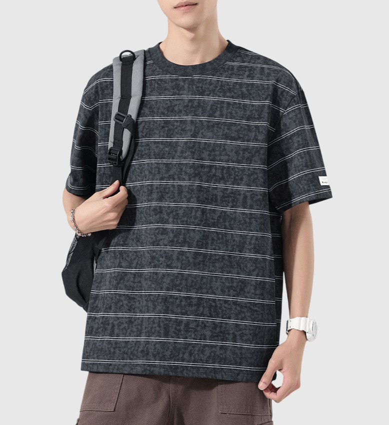 復古紮染橫間條紋設計 短袖 T-Shirt [SBT-1548]