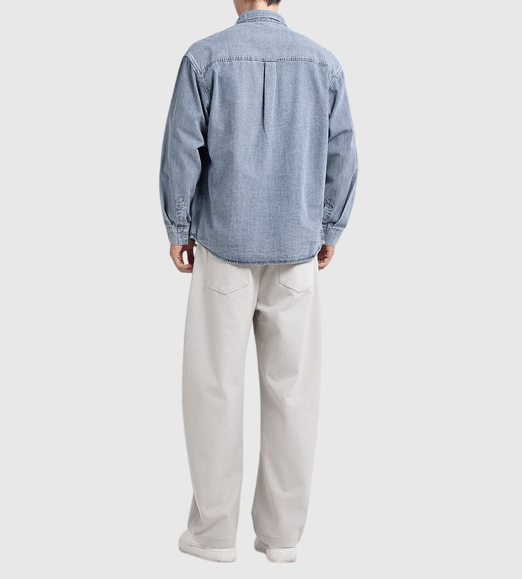 復古重工水洗雙前袋立體縫線工裝 長袖牛仔恤衫 [SBS-1384]