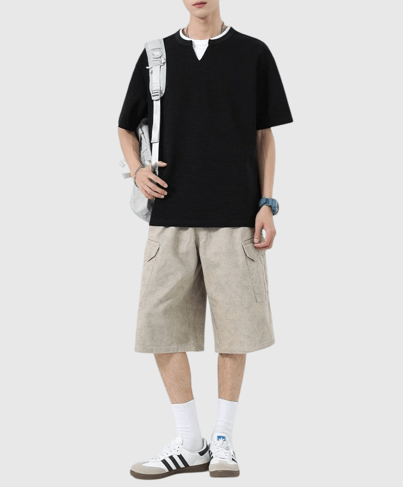 日系基礎層次假兩件式設計 天竺棉短袖 T-Shirt [SBT-1493]