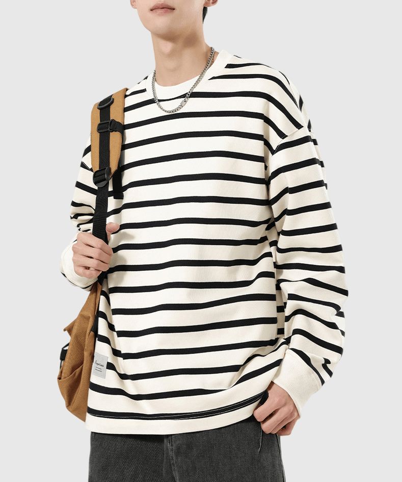 日系撞色幼橫間條紋 重磅短袖 T-Shirt [SBT-1461]