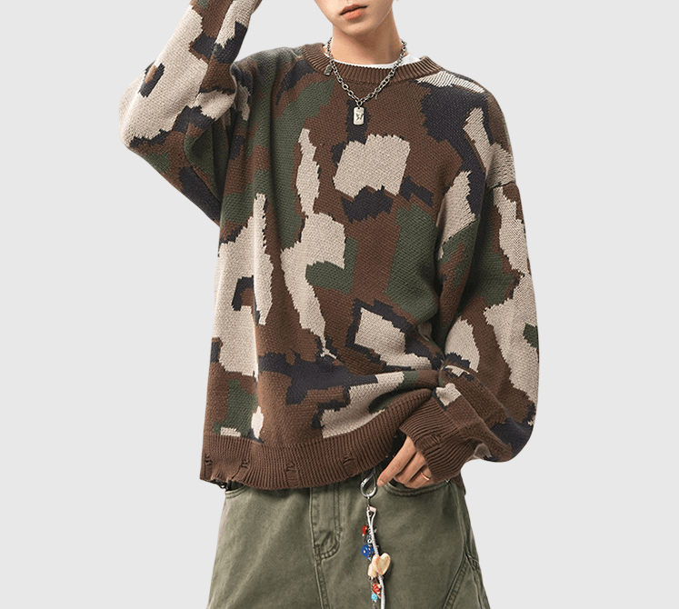 迷彩色系設計 純棉圓領針織冷衫 [CBK-1033]