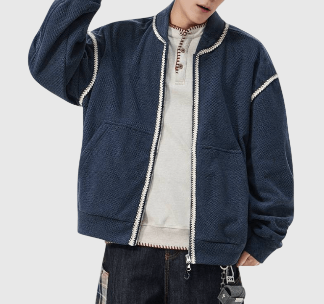 日系色系縫線包邊紋理編織 長袖外套 [SBO-1502]