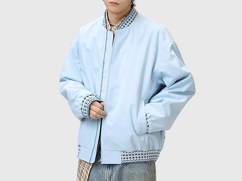 復古領口民族風圖案紋理 棒球外套 [SBO-1450]