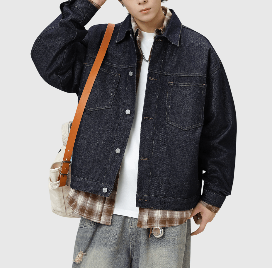 日系基礎雙設計前袋明線 純棉水洗牛仔長袖外套 [SBO-1221]