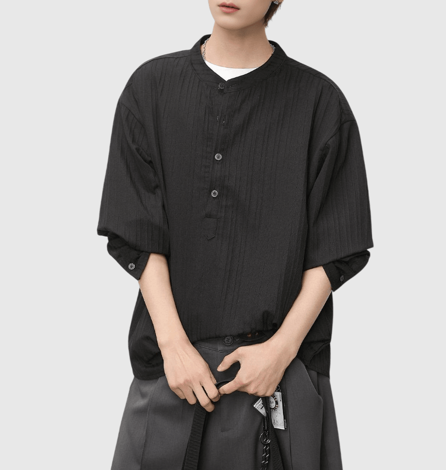 日系復古半開襟鈕扣 透氣長袖 T-Shirt [SBT-1471]