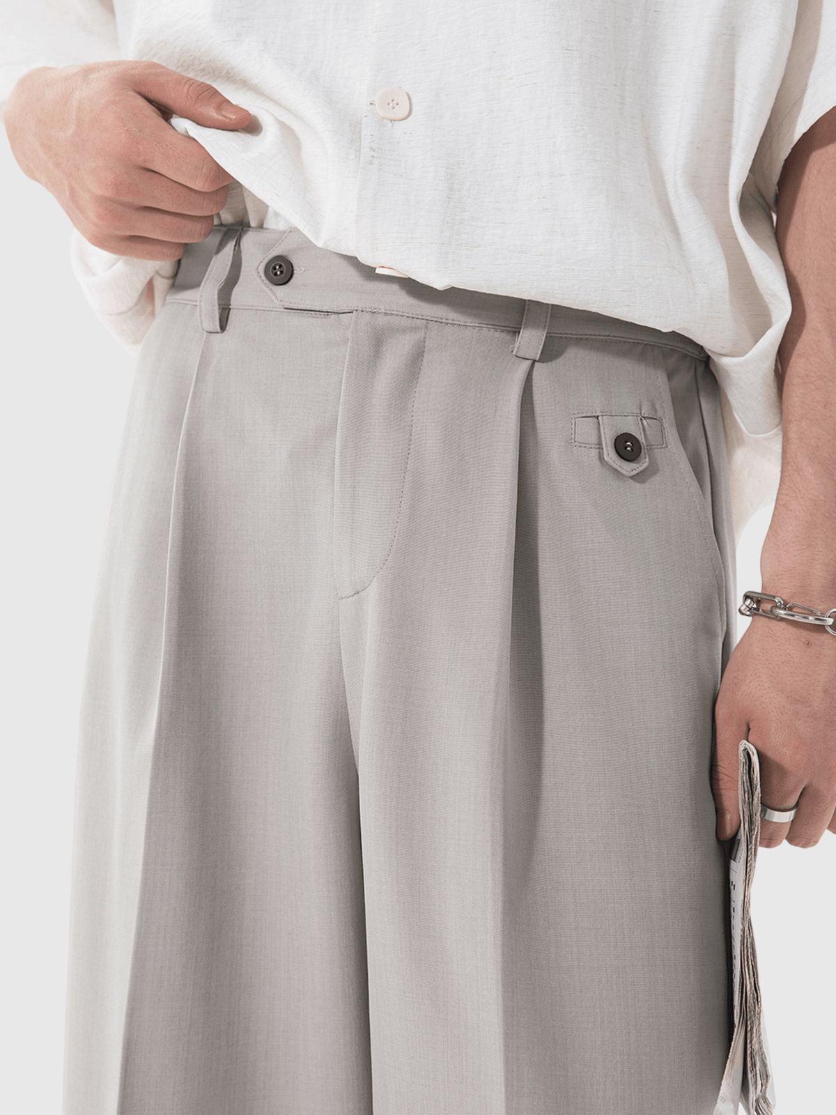 日系基礎鈕扣帶設計 垂感透氣闊腳西裝九分褲 [SBP-1205]