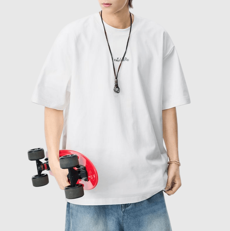  中身細文字刺繡設計 純棉短袖 T-Shirt [SBT-1509]