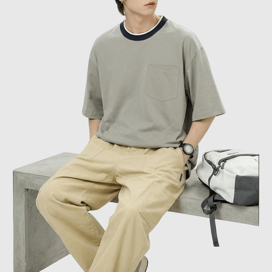 日系領口層次撞色設計 短袖 T-Shirt [SBT-1575]