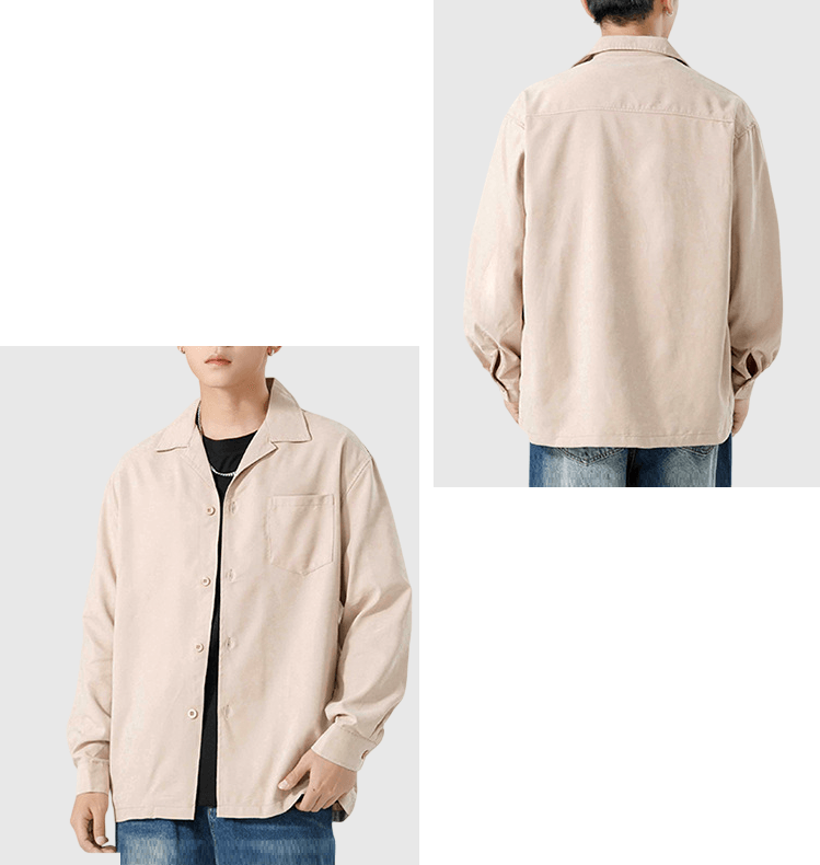 復古基礎大領口前袋設計 透氣垂感長袖恤衫 [SBS-1373]