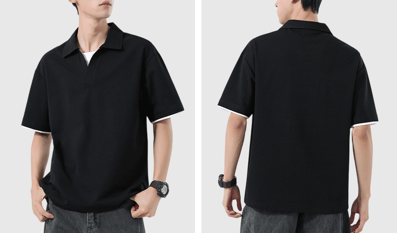 日系基礎假兩件式縫線 V 領設計 短袖 POLO T-Shirt [SBT-1498]