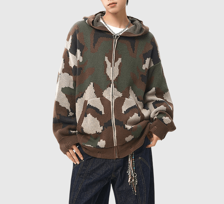 迷彩色系設計  純棉針織外套 [CBJ-1068]