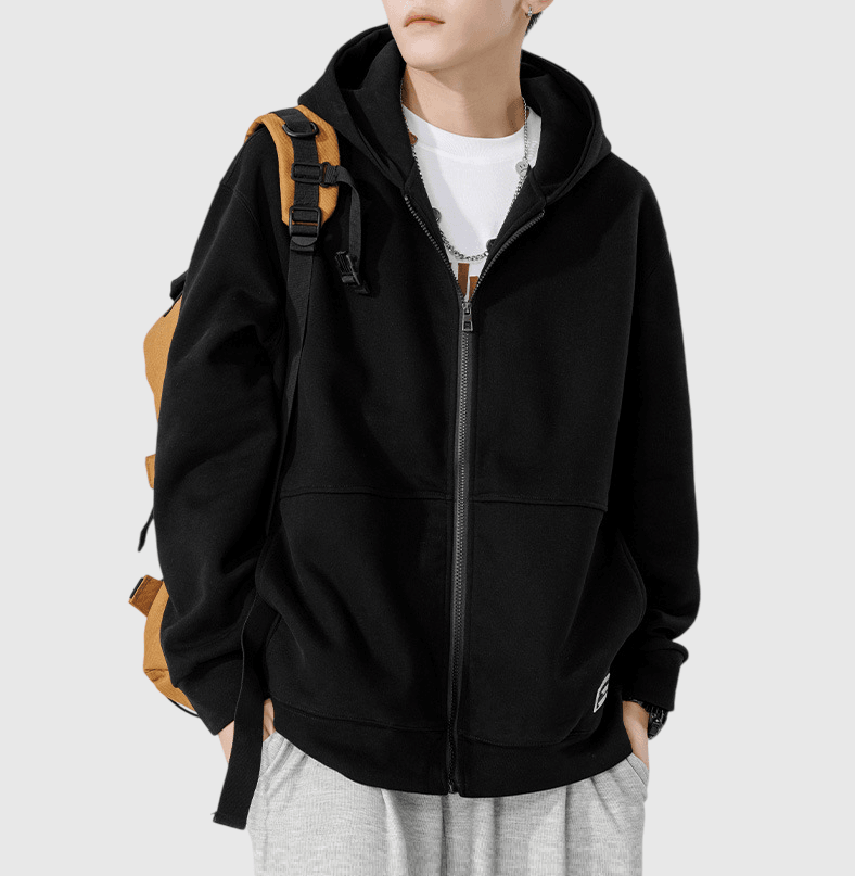 日系基礎立體縫線 連帽拉鍊長袖衛衣外套 [SBO-1475]