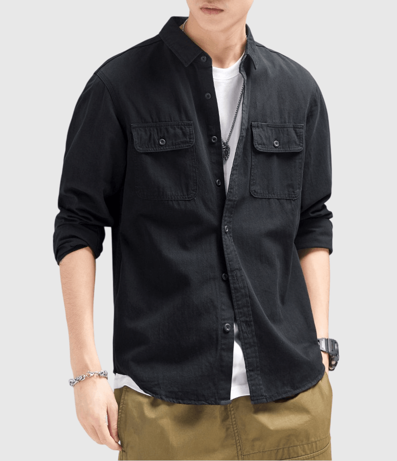 日系經典雙前袋鈕扣工裝 純棉長袖恤衫 [SBS-1074]