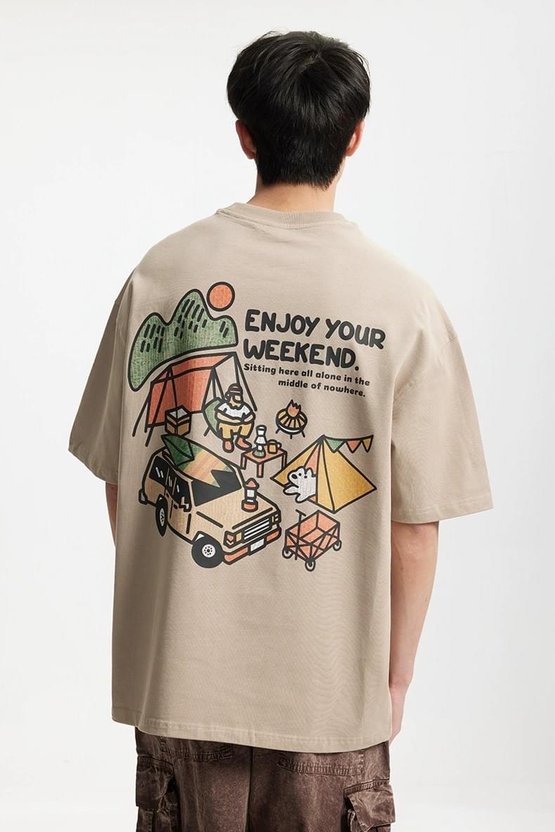 戶外露營前後圖案印燙 純棉短袖 T-Shirt [CBT-1241]