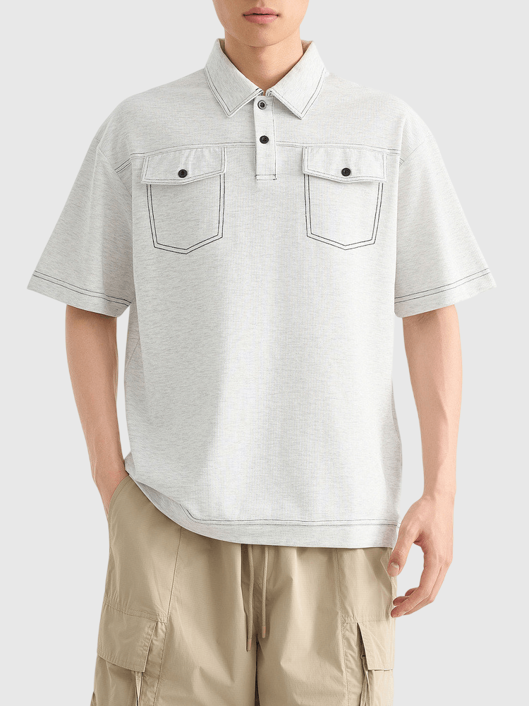 雙前袋撞色縫線設計 短袖 POLO T-Shirt [CBT-1287]