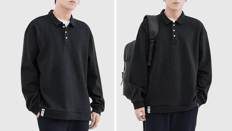 日系基礎純色鈕扣 POLO 重磅380g 長袖衛衣 [SBH-1100]