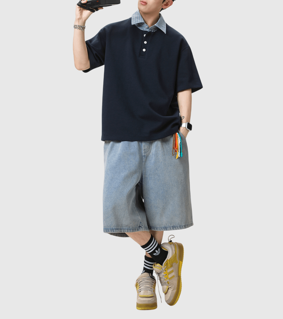 假兩件式半開襟鈕扣設計 短袖 POLO T-Shirt [SBT-1561]