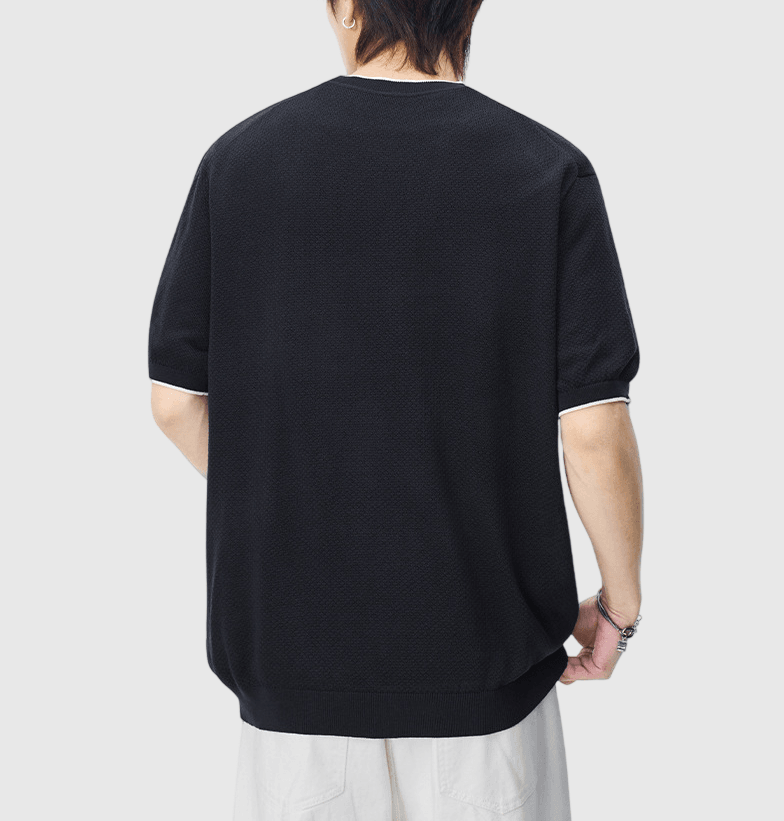 日系邊緣撞色肌理紋理設計 麻質針織透氣短袖 T-Shirt [SBT-1535]