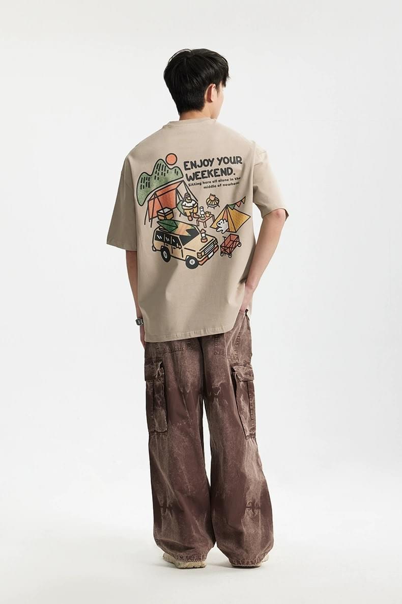 戶外露營前後圖案印燙 純棉短袖 T-Shirt [CBT-1241]