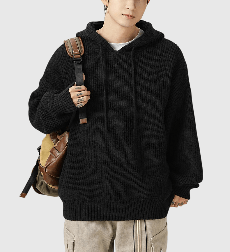 日系基礎粗線針織紋理 針織連帽長袖毛衣 [SBK-1081]