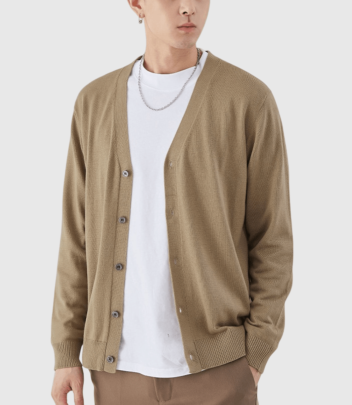 基礎文青色系 V 領開胸 針織棉外套 [SBO-1183]