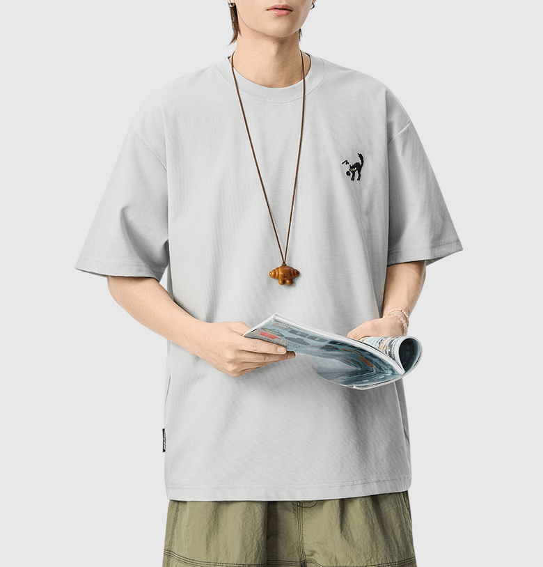 卡通貓仔細圖案刺繡 短袖 T-Shirt [SBT-1506]