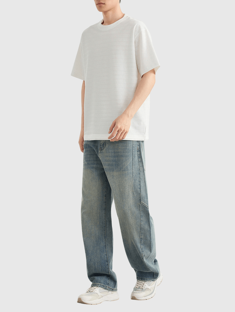 假兩件肌理紋理編織 短袖 T-Shirt [CBT-1286]