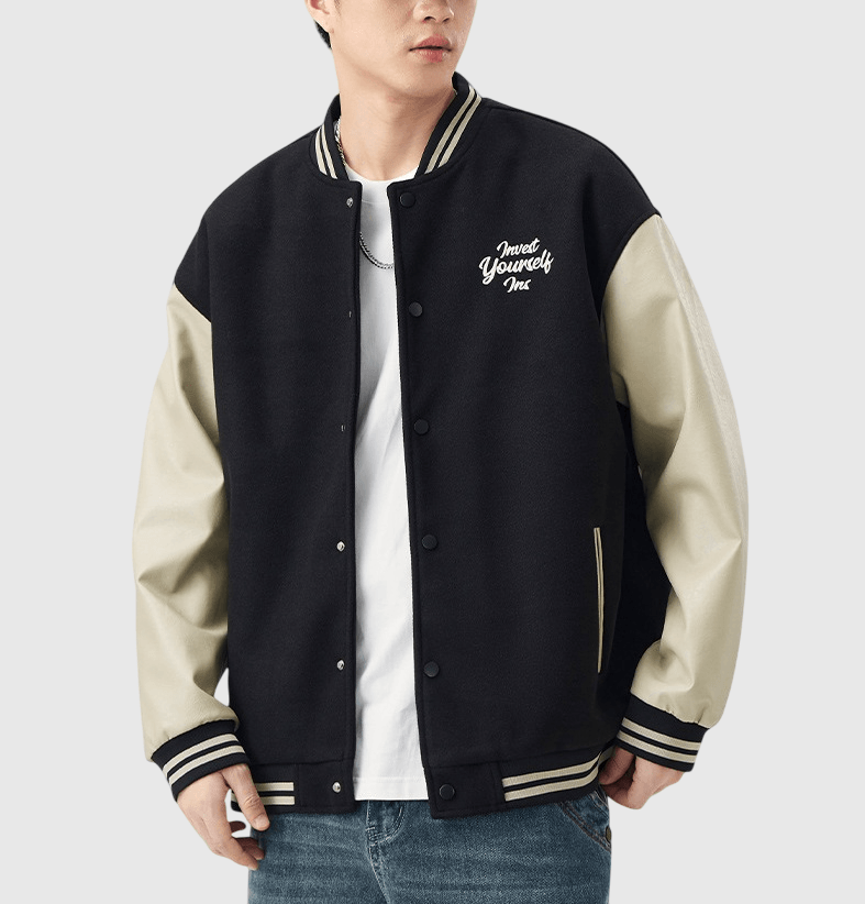 日系文字刺繡手袖拼布 棒球外套 [SBO-1310]
