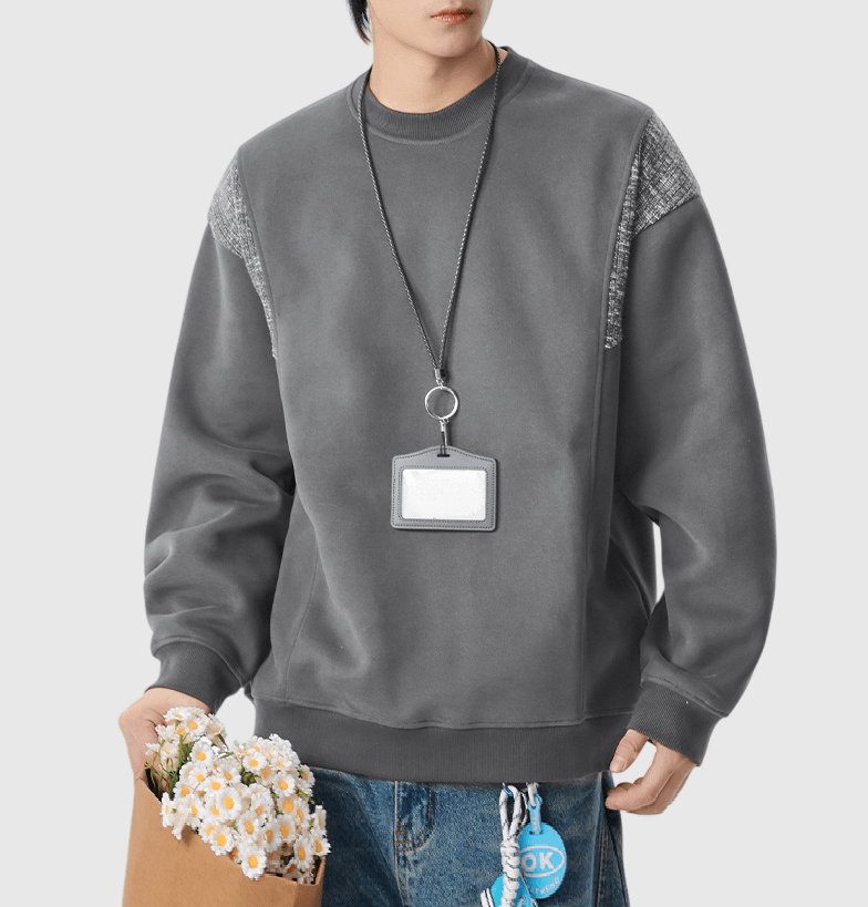 復古手袖撞色縫紉拼接 圓領長袖衛衣 [SBH-1341]