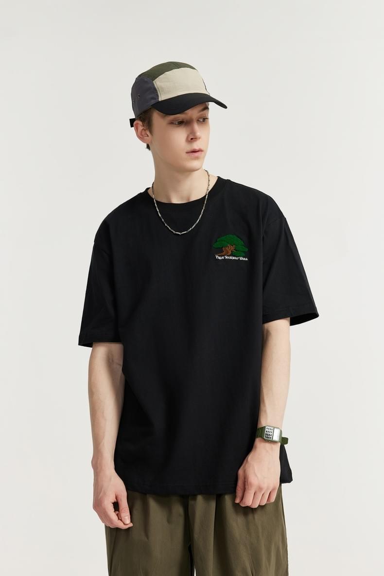 細松樹圖案刺繡 純棉短袖T-Shirt [CBT-1059]