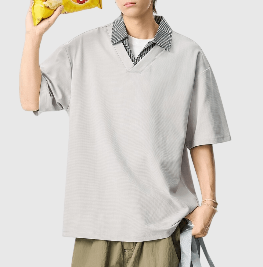 日系撞色恤衫領口拼接設計 短袖 T-Shirt [SBT-1530]