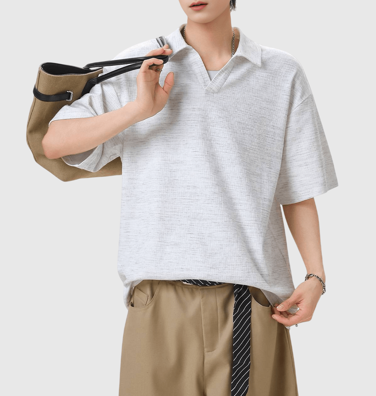 日系混色編織紋理設計 亨利領透氣短袖 T-Shirt [SBT-1551]