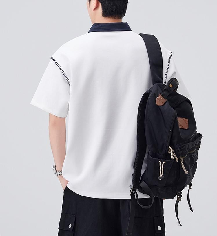 日系領口撞色手袖縫線設計 短袖 POLO T-Shirt [SBT-1419]
